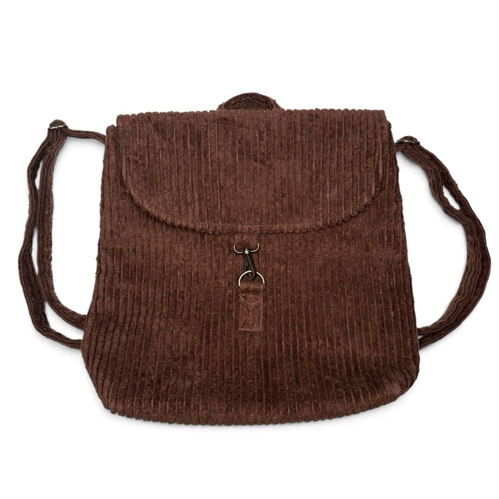 Panache Apparel Brown Corduroy Backpack Travel Bag Minimalist Goblincore Granola